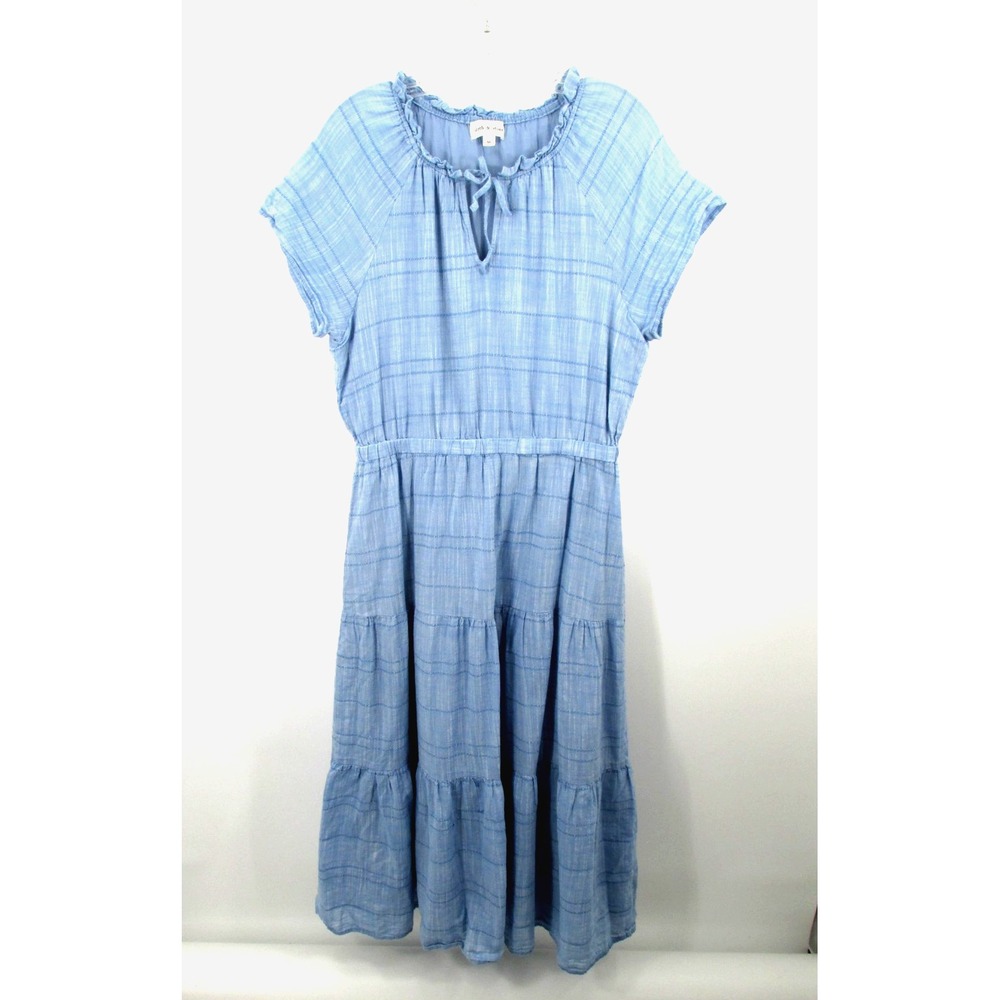 ANTHRO CLOTH & STONE Midi Prairie Dress Women Medium Blue Cottage Core Smocked